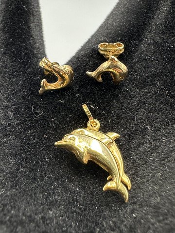 14Karat Guld Delfin Sæt Ørestikker og Vedhæng