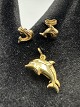 14Karat Guld Delfin Sæt Ørestikker og Vedhæng